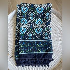 Vera Bradley Navy and Lime Patterned Scarf with Pom Pom fringe.